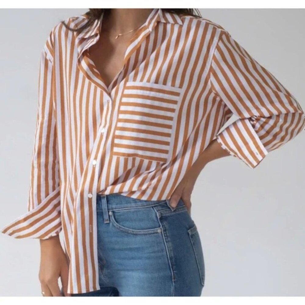 AYR The Deep End Button Down Shirt in Aperitif Stripe Size Small